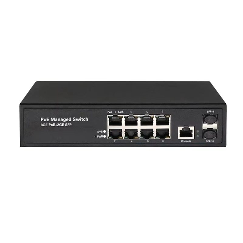 Managed Gigabit Poe Switch 8 Port 802.3At - 工場出荷時の状態の8ポートギガビットL2管理型ネットワークスイッチ。802.3at PoE+ 120W対応、RSTP、IGMP、2つの1G SFPポートを搭載。IPカメラ用PoEスイッチ。